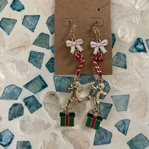 Festive Christmas Earrings with Candy Cane and Gift Charms
